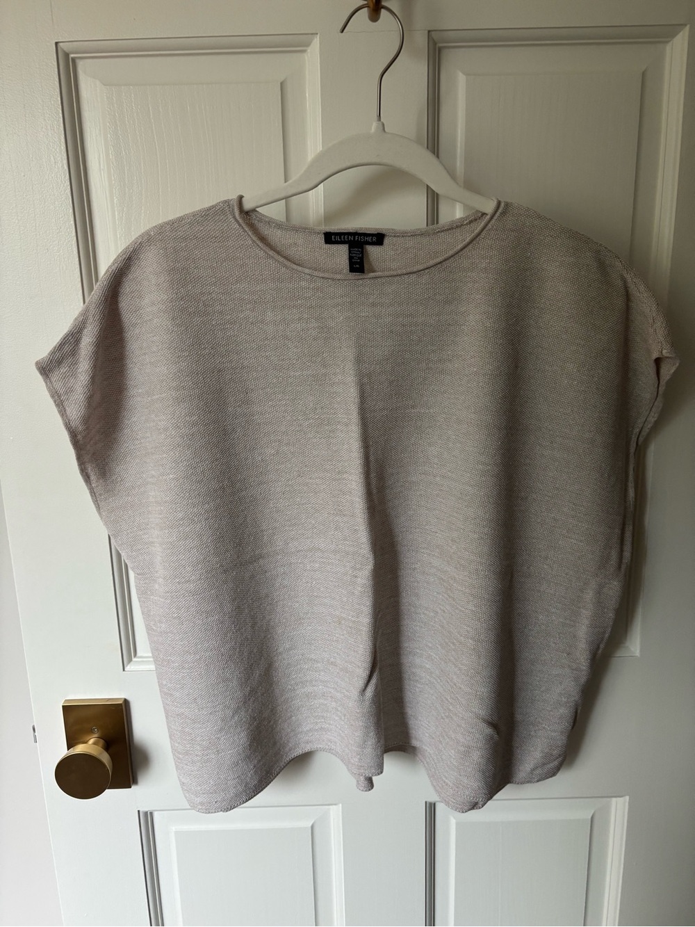 Eileen Fisher Light Cream Boxy Short-Sleeve Knit Top